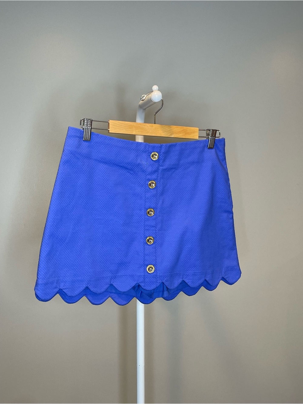 Lilly Pulitzer Royal Blue Scalloped-Hem Button Front Mini Skirt
